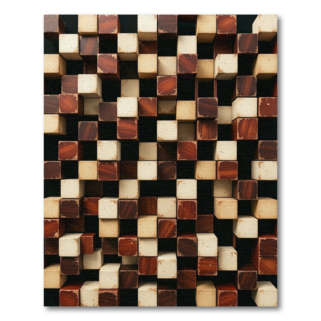 Textured Wood Grain Cubes Rug