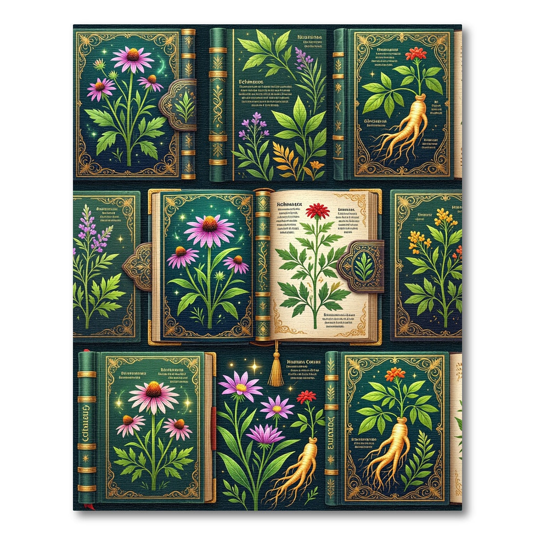 Botanical Golden Flora Forest Green Tapestry Rug