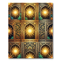 Golden Sun Arched Floral Ornate Grid Rug