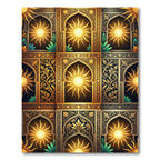 Golden Sun Arched Floral Ornate Grid Rug