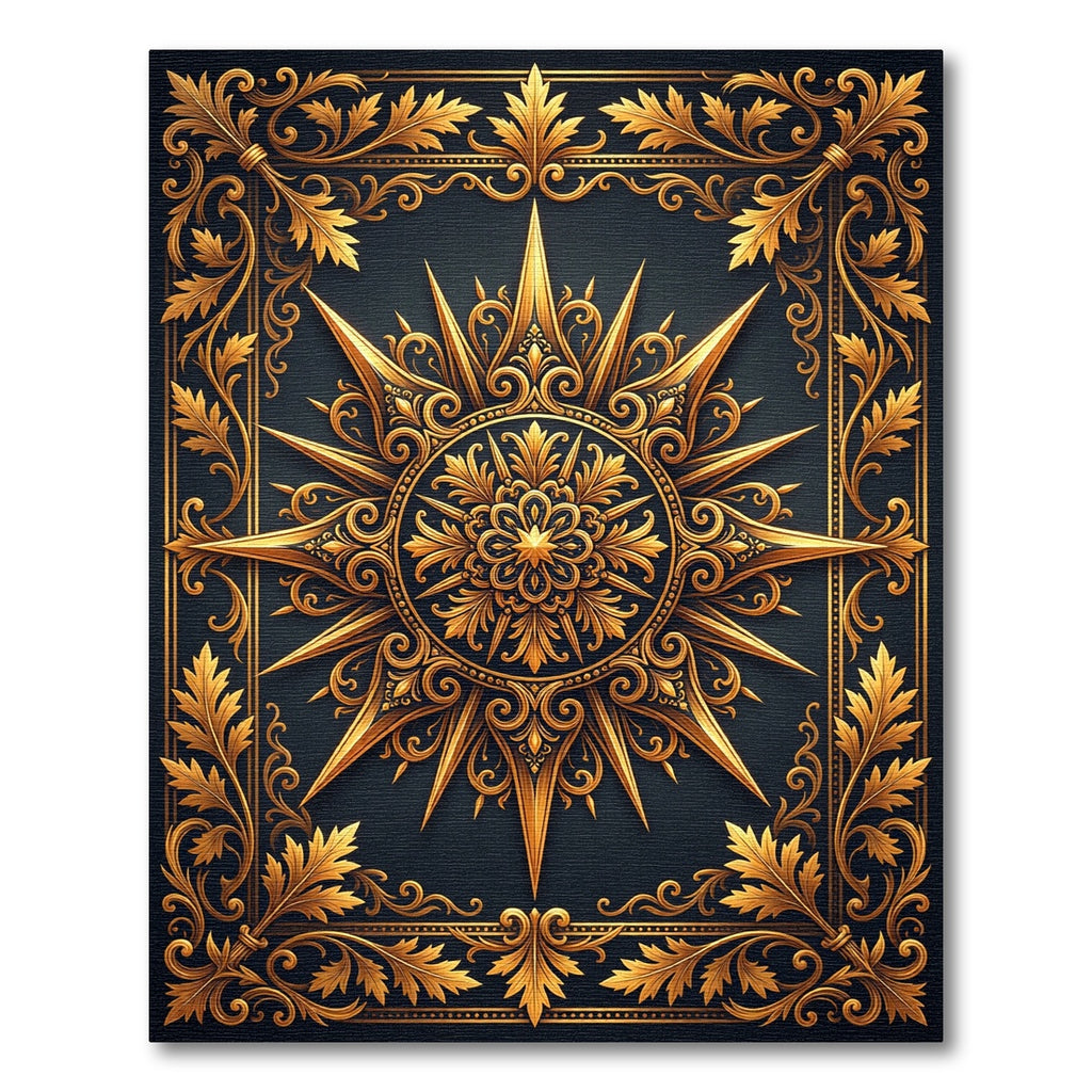 Ornate Golden Sunburst Filigree Medallion Rug
