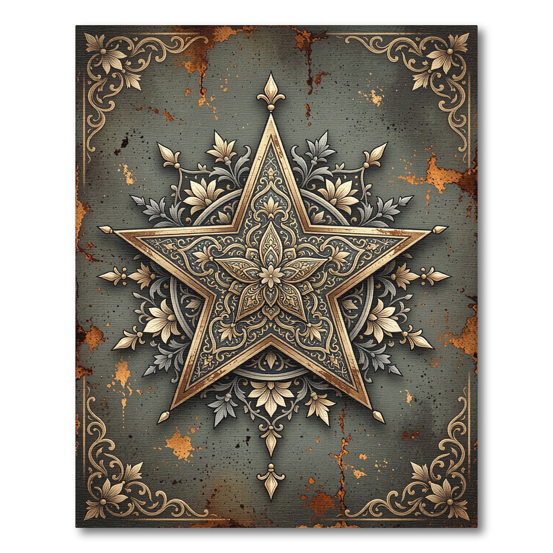 Ornate Golden Five Point Star Rug