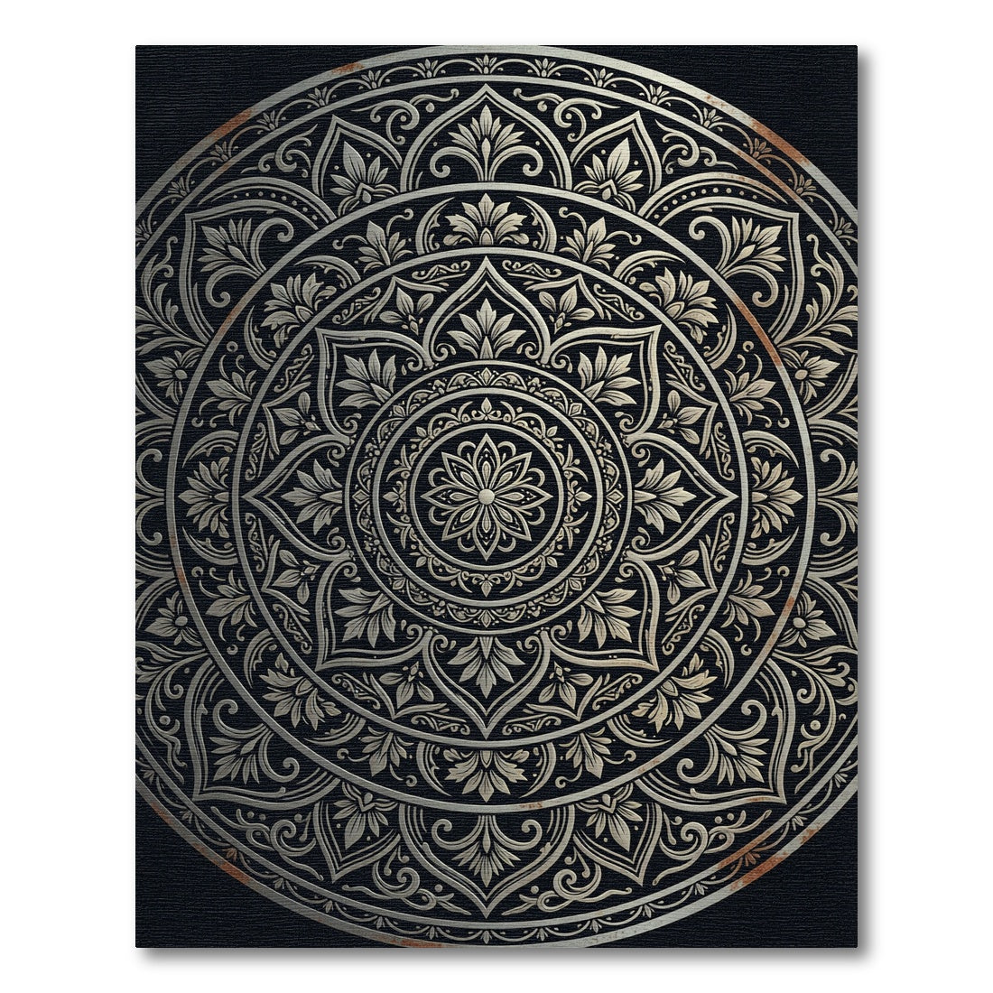 Ornate Metallic Silver Floral Medallion Rug