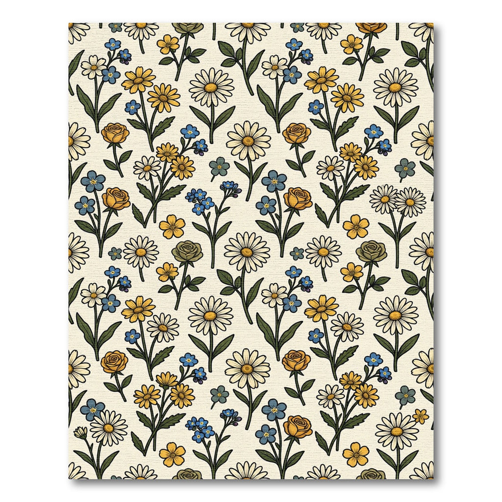 Yellow Blue Daisy Rose Garden Rug