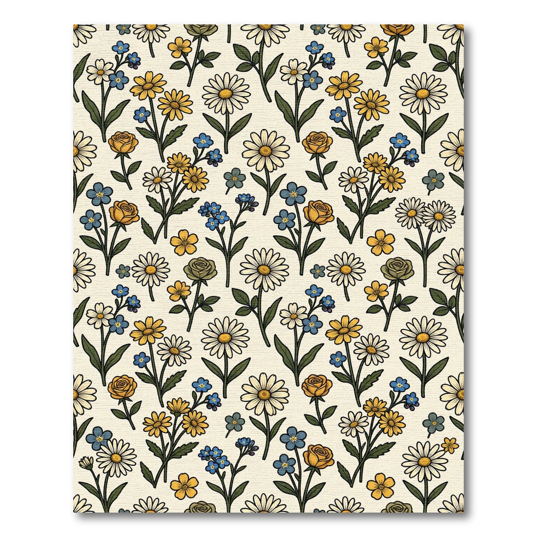 Yellow Blue Daisy Rose Garden Rug