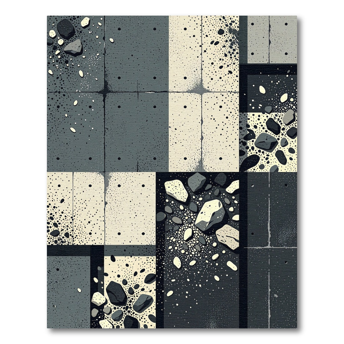 Monochrome Pebble Scattered Grid Rug