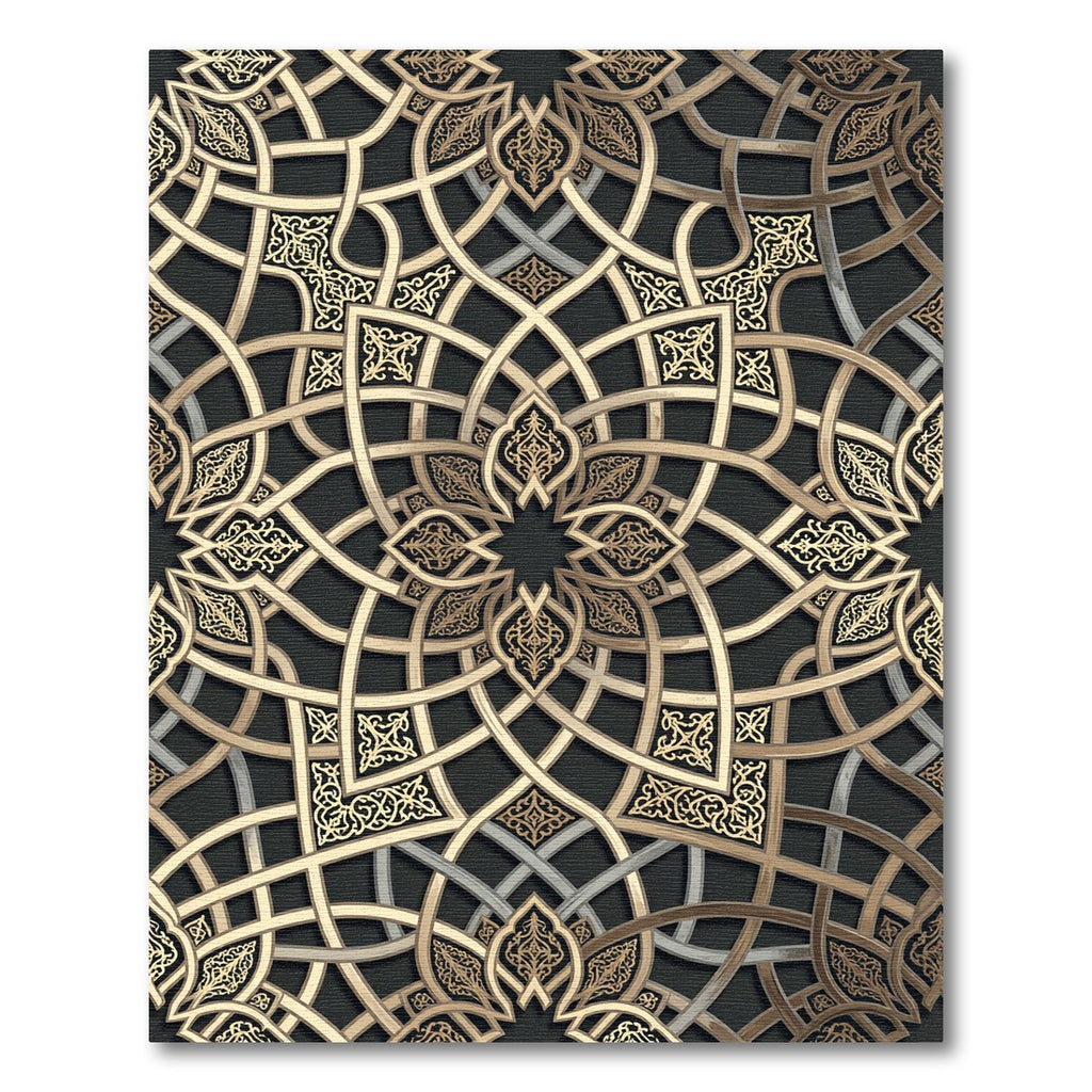 Elegant Gold Interlocking Geometric Lattice Rug