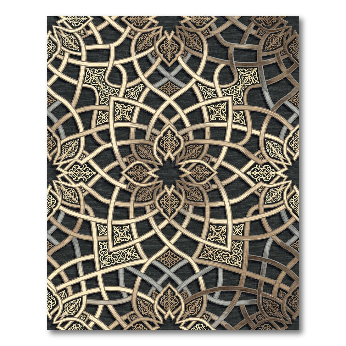 Elegant Gold Interlocking Geometric Lattice Rug