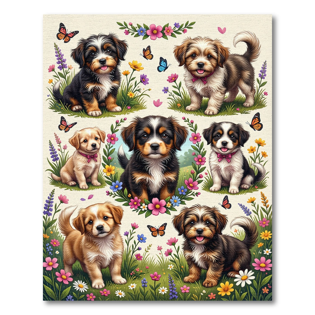 Whimsical Puppy and Butterfly Meadow Rug