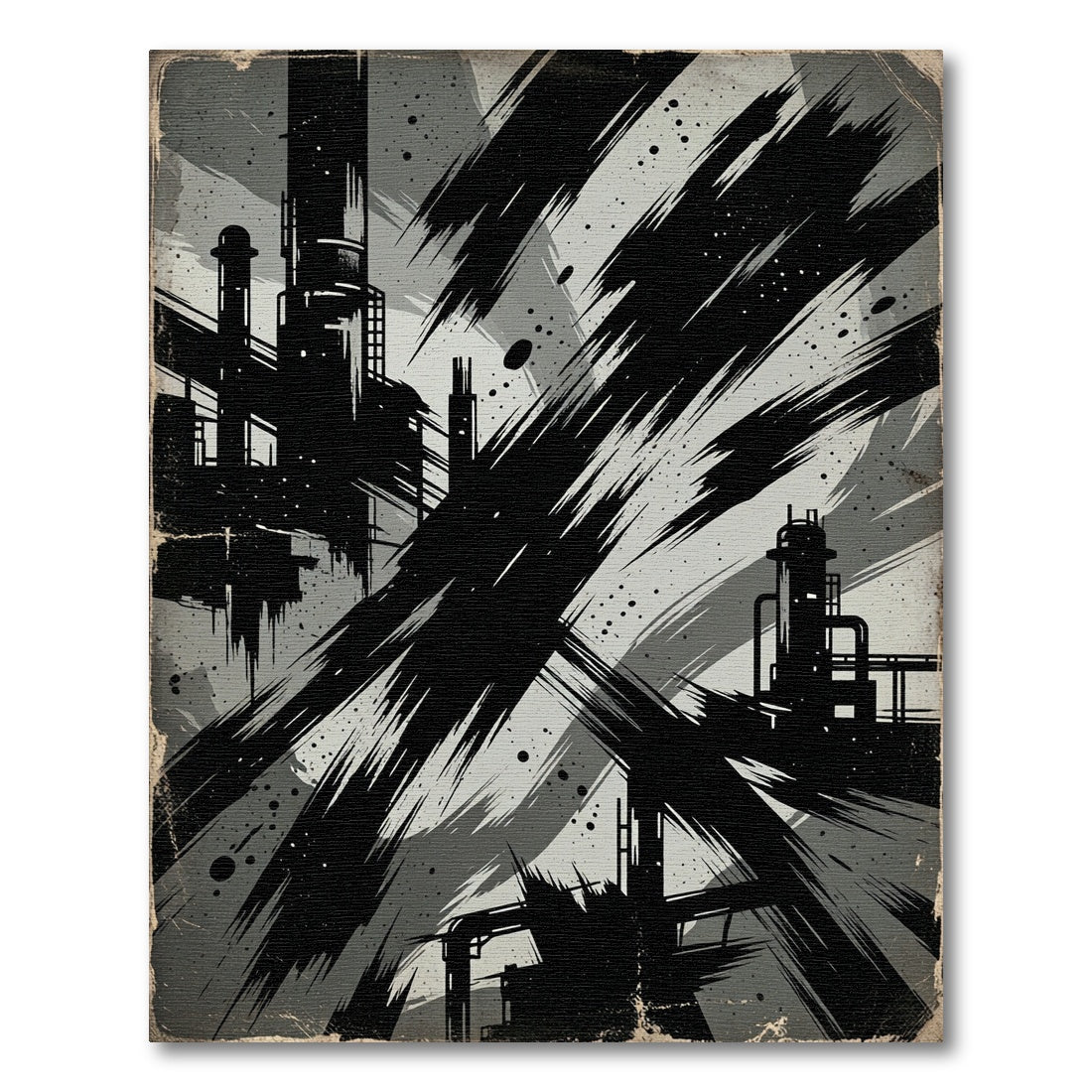 Industrial Monochrome Abstract Brush Stroke Art Rug
