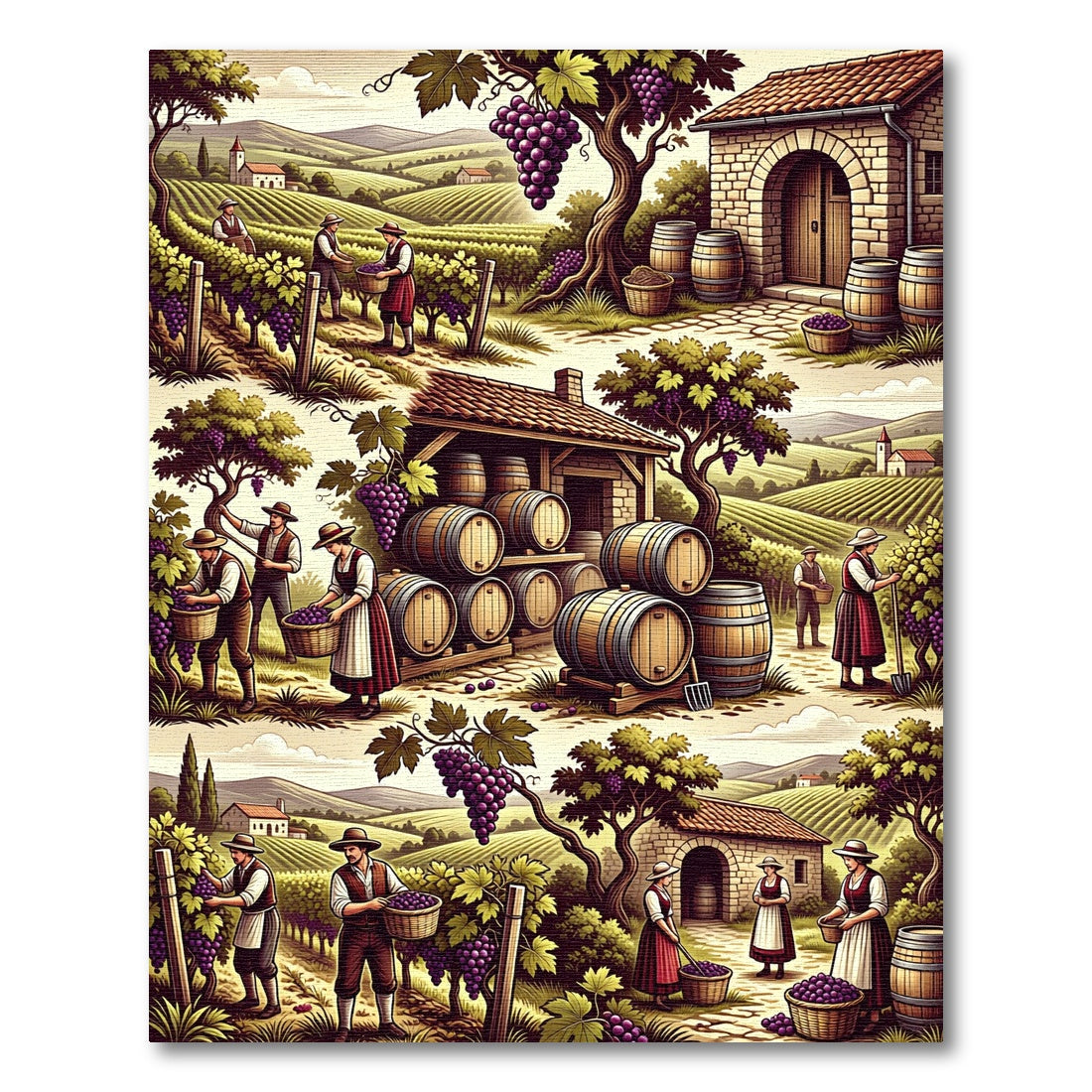 Vineyard Harvest Scene With Grapes Rug