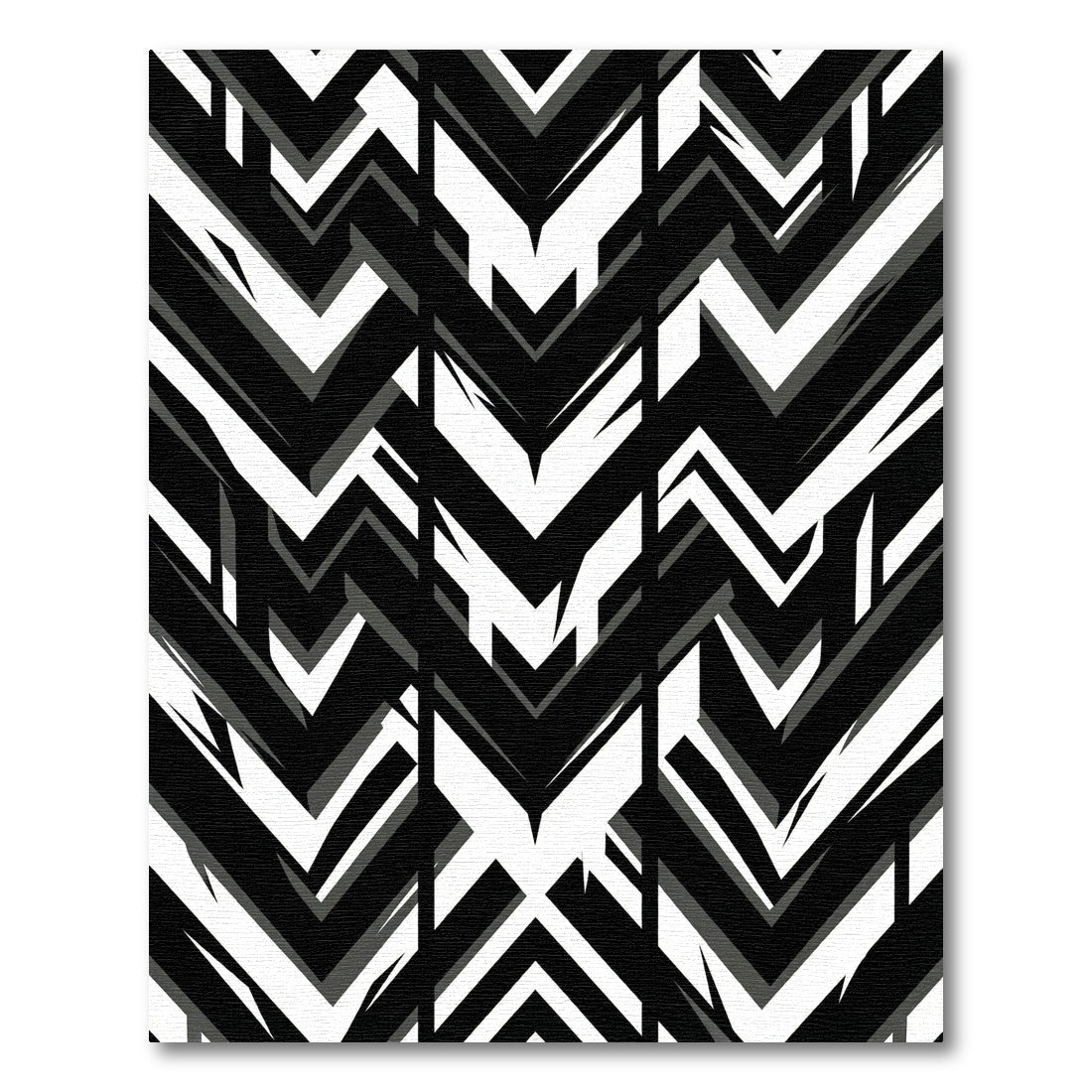 Black White Monochrome Jagged Chevron Rug