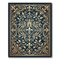 Ornate Gold Fleur de Lis Navy Rug