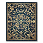Ornate Gold Fleur de Lis Navy Rug