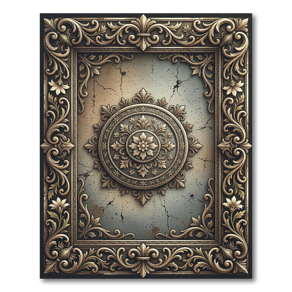 Ornate Gold Floral Frame Rug