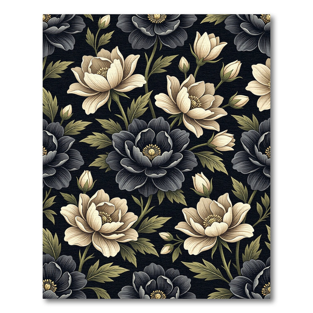 Cream Black Floral Garden Bloom Rug