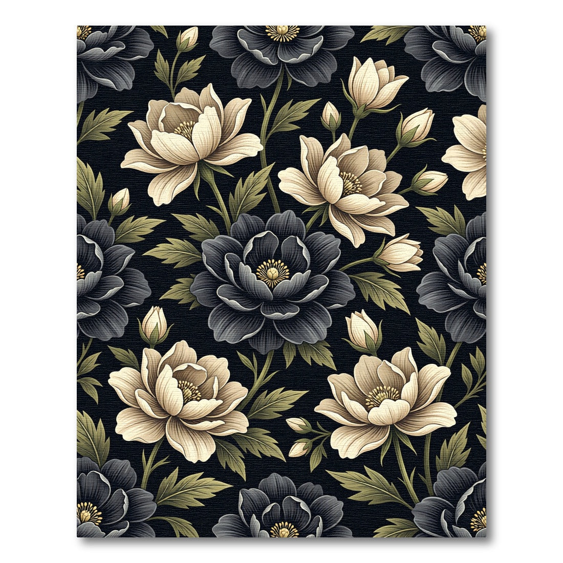 Cream Black Floral Garden Bloom Rug