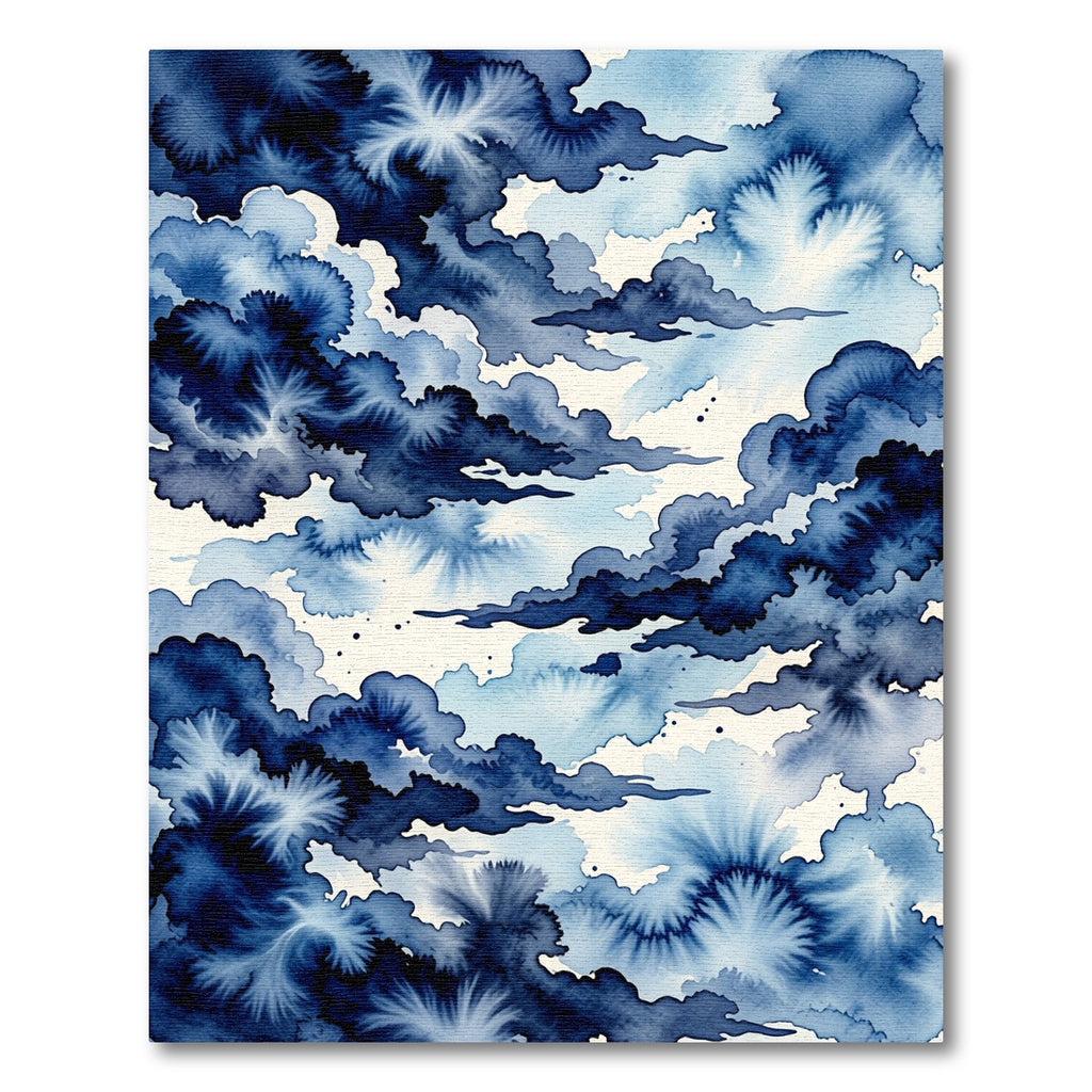 Deep Blue Watercolor Cloudscape Rug