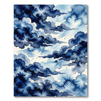 Deep Blue Watercolor Cloudscape Rug