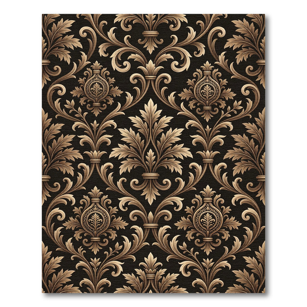 Elegant Gold Damask Charcoal Swirl Rug