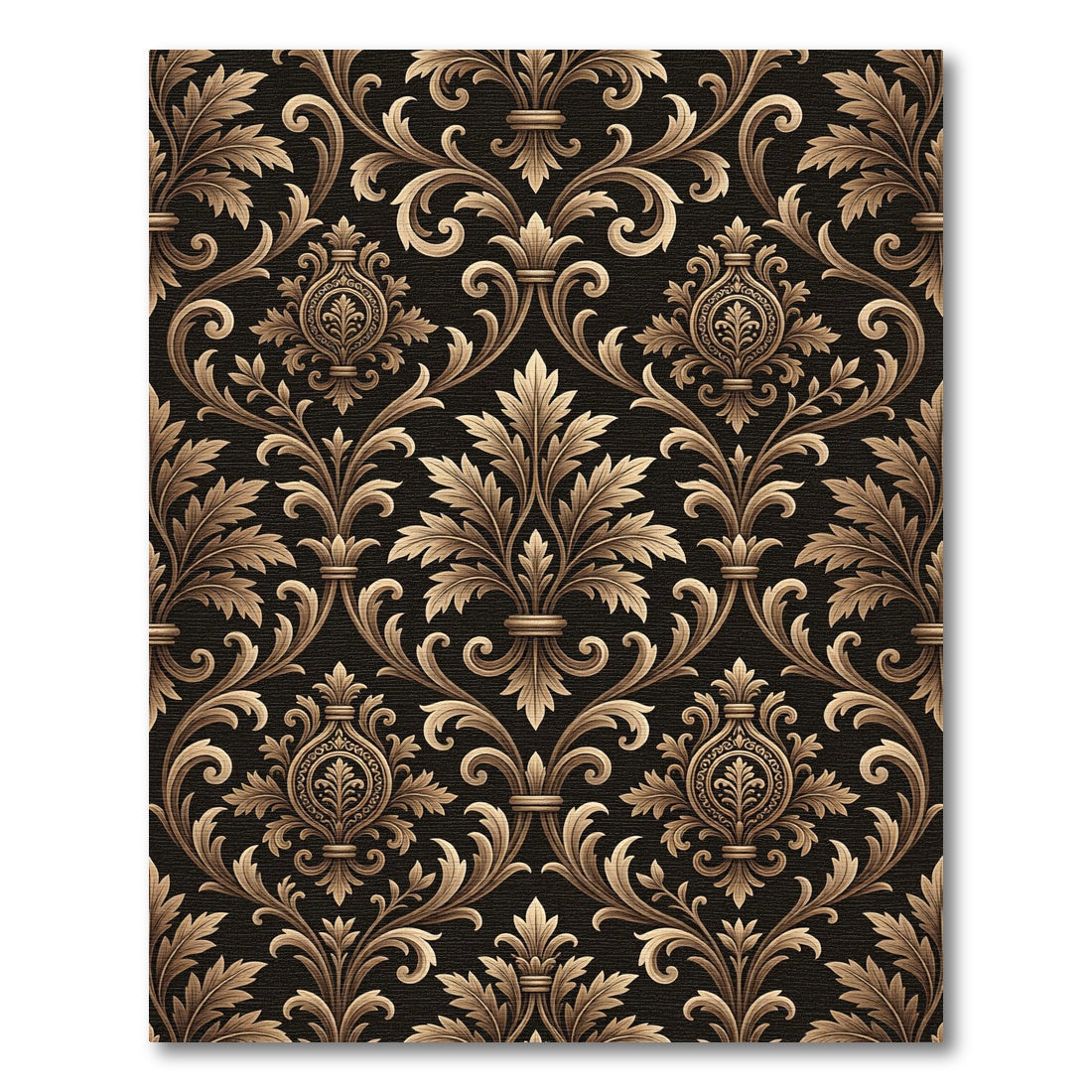 Elegant Gold Damask Charcoal Swirl Rug