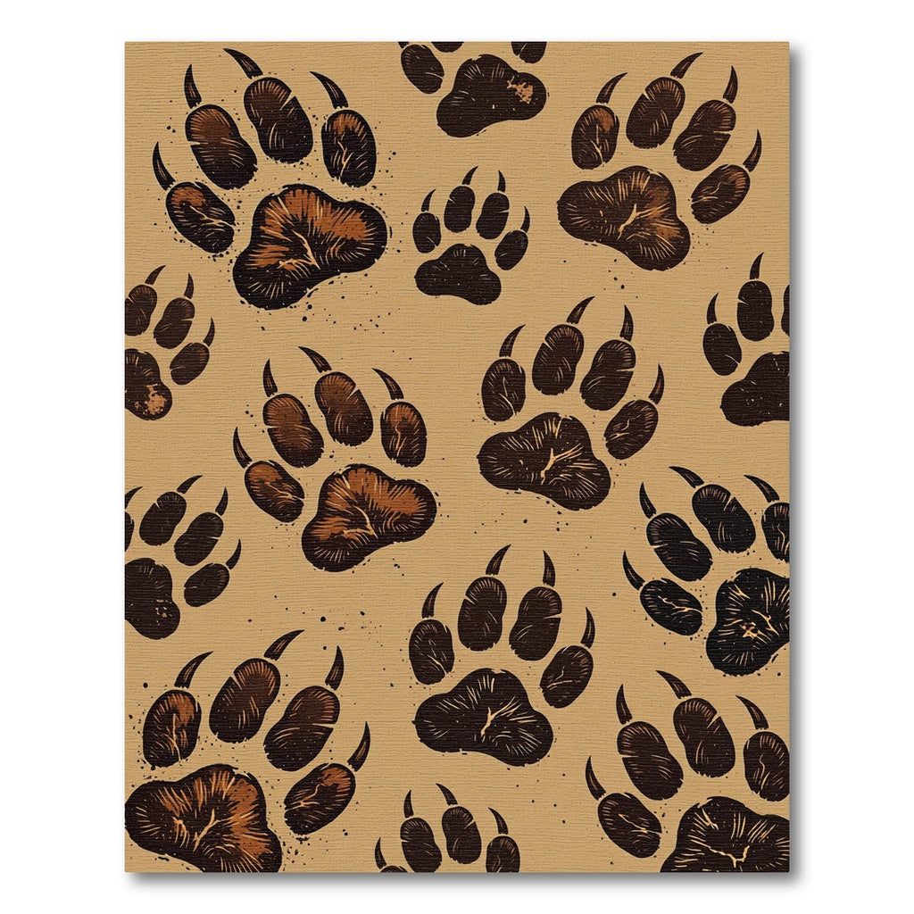 Rustic Brown Animal Paw Footprint Rug