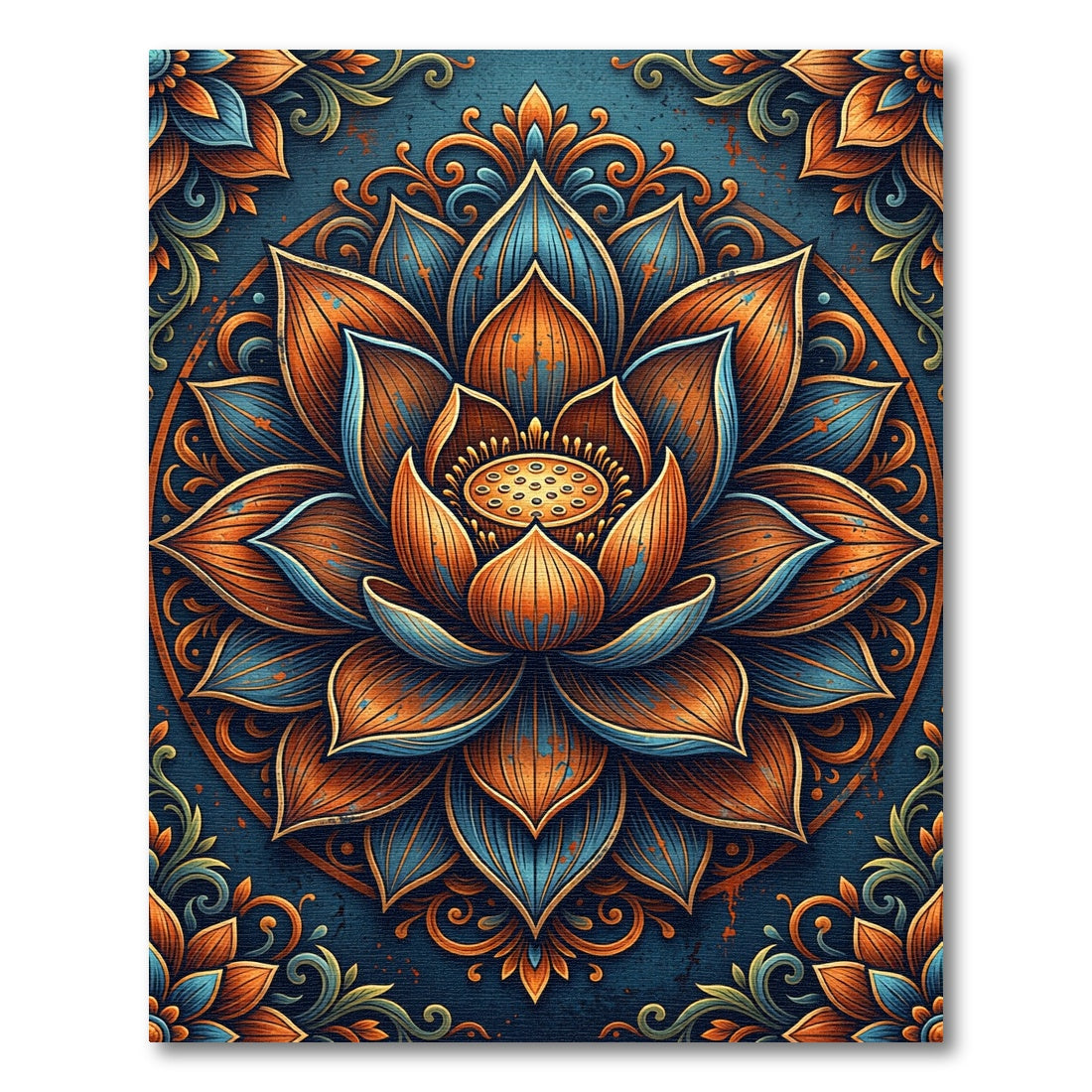 Orange Blue Lotus Mandala Rug