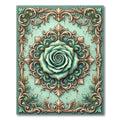 Sage Ornamental Rose Damask Medallion Rug