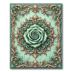 Sage Ornamental Rose Damask Medallion Rug
