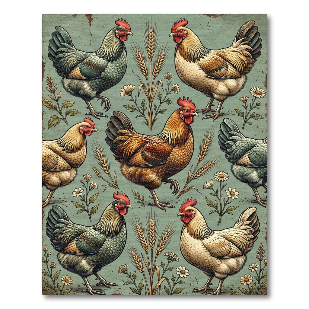 Rustic Farmhouse Chicken and Wheat Meadow Rug