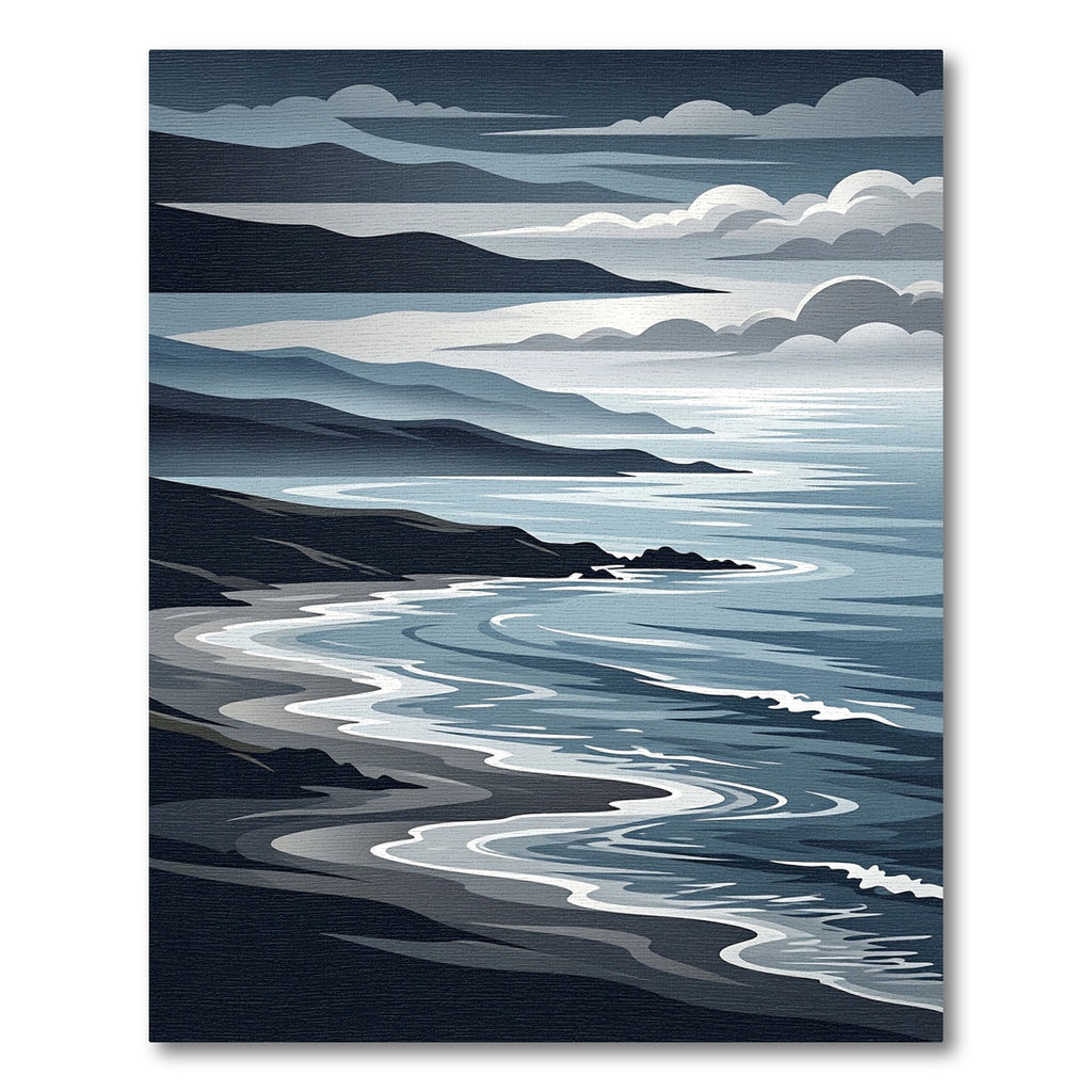 Serene Blue Coastal Wave Landscape Rug