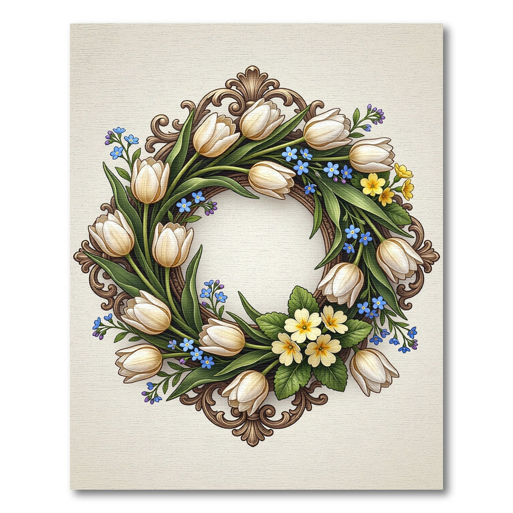 Cream Tulip and Primrose Oval Wreath Rug