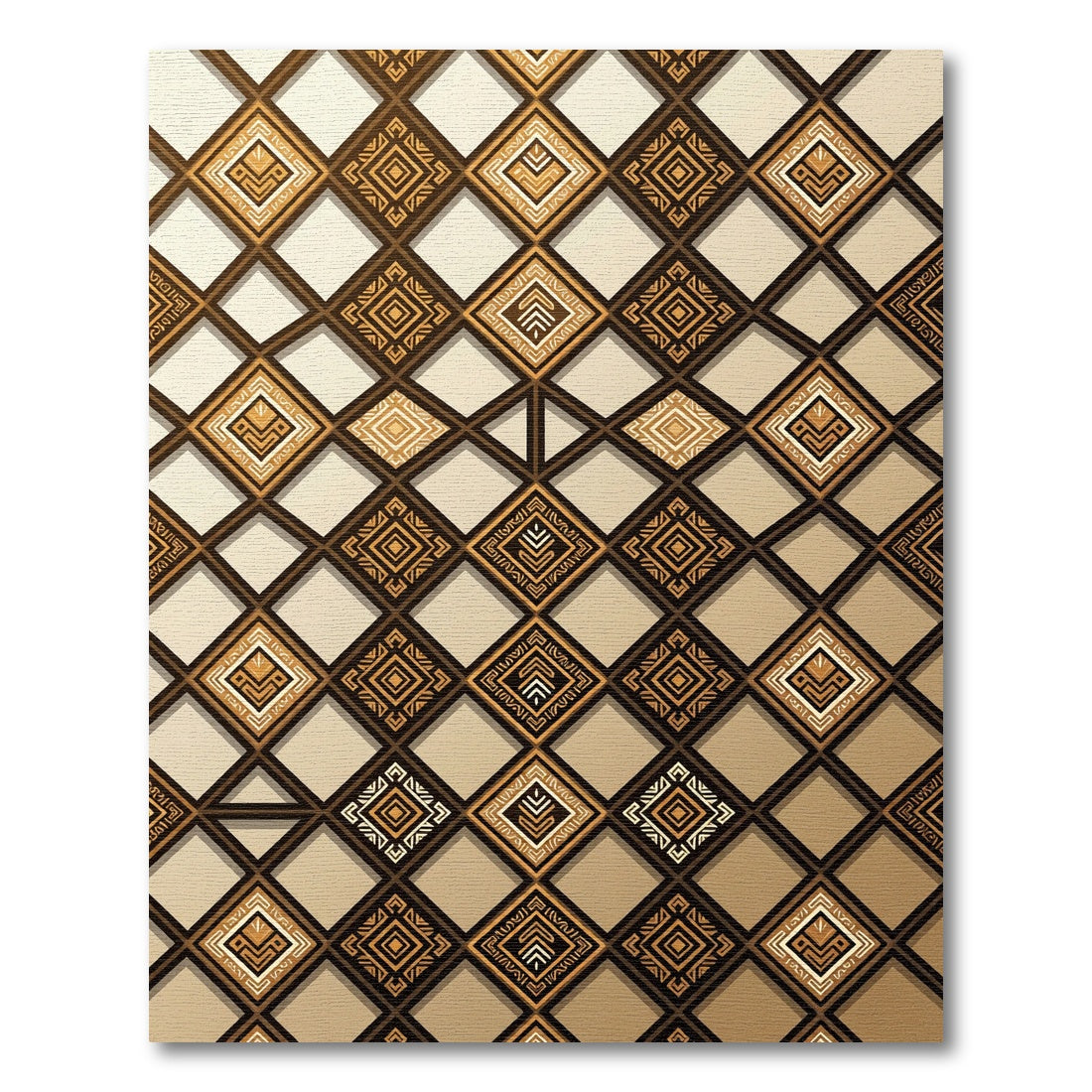 Golden Geometric Diamond Tribal Area Rug