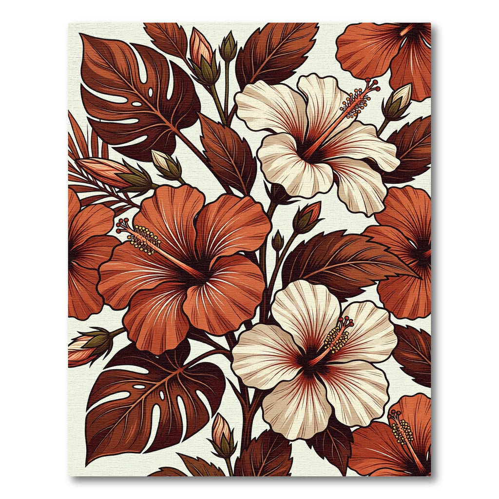 Terracotta Tropical Hibiscus Botanical Arrangement Rug