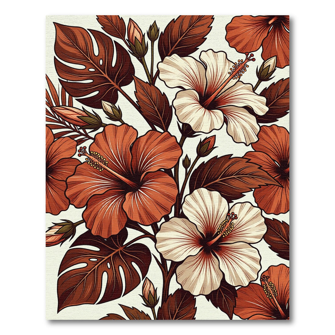 Terracotta Tropical Hibiscus Botanical Arrangement Rug