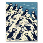 Whimsical Navy Blue Puffin Flock Rug