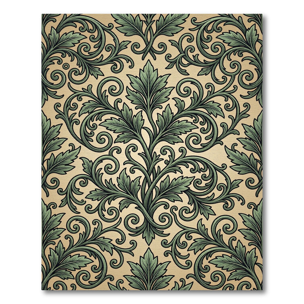 Sage Green Ornate Acanthus Scrollwork Rug