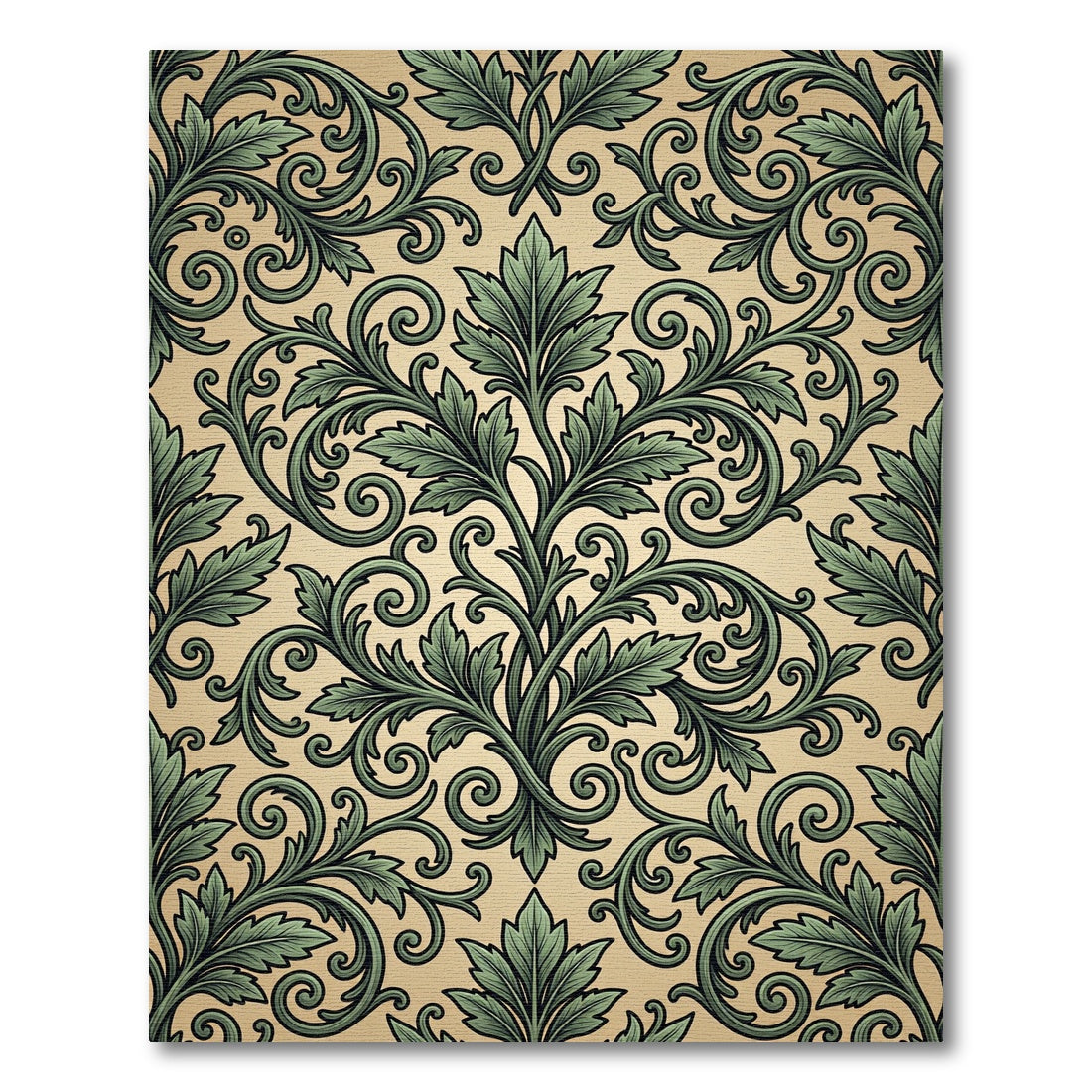 Sage Green Ornate Acanthus Scrollwork Rug