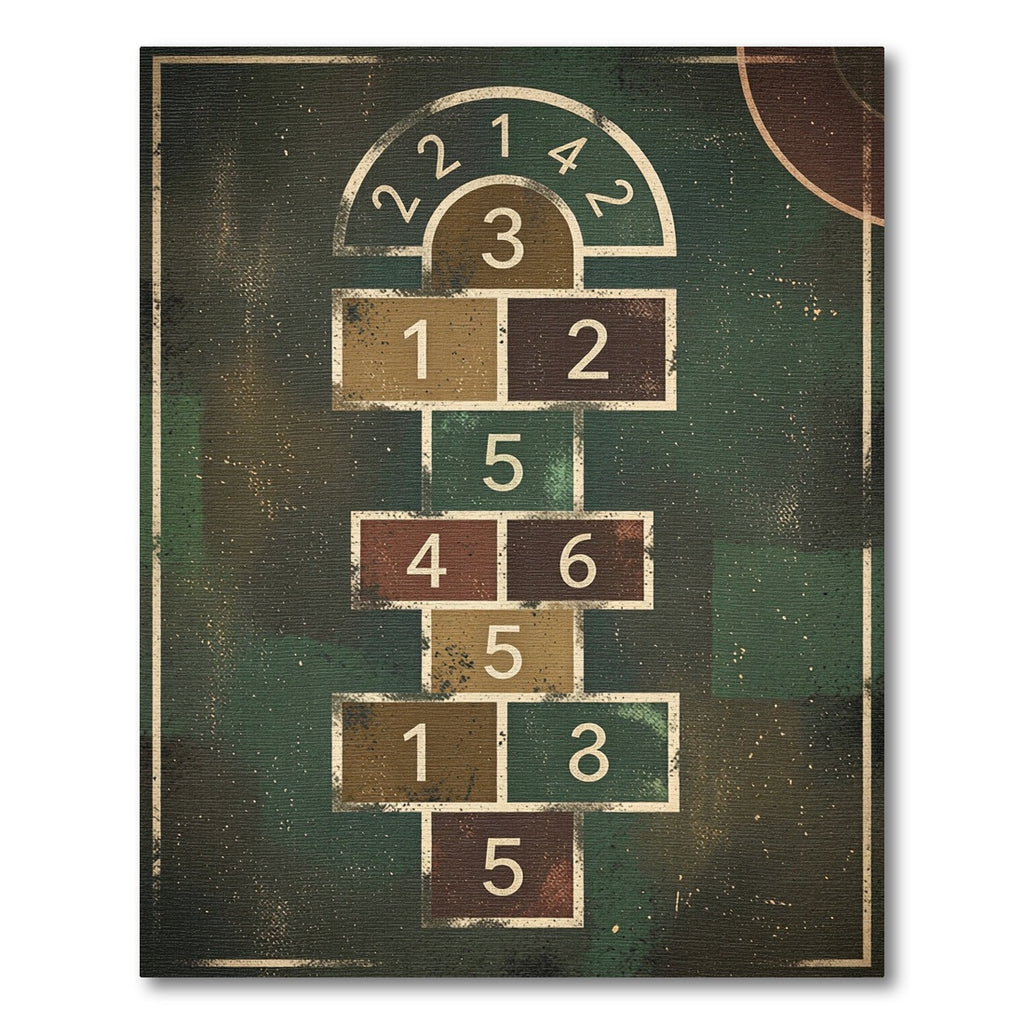 Vintage Hopscotch Grid Earthy Tonal Art Rug