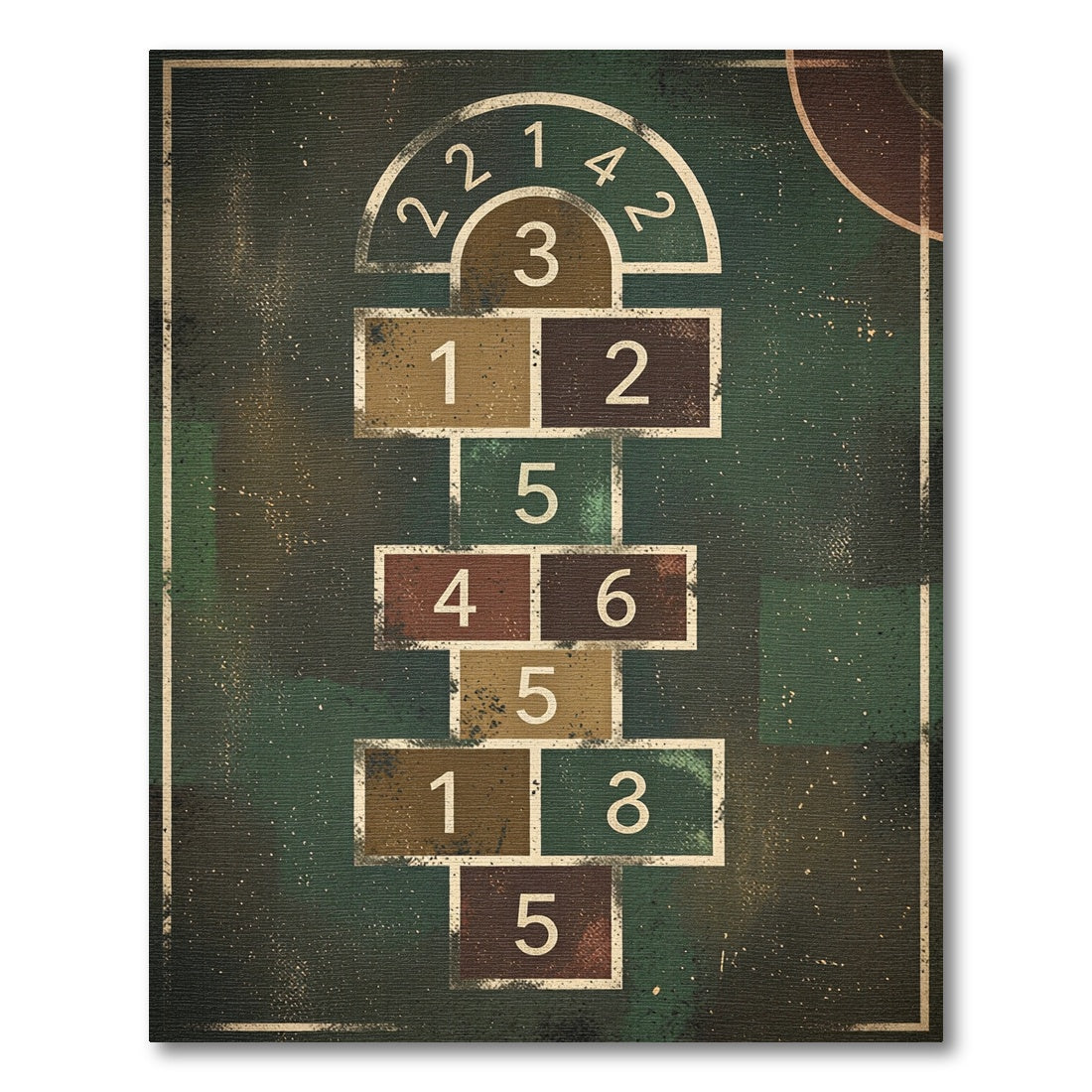 Vintage Hopscotch Grid Earthy Tonal Art Rug