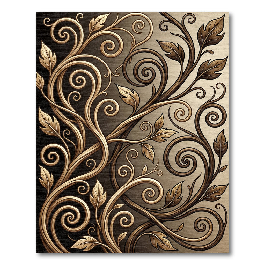Golden Leaf Scroll Nouveau Rug