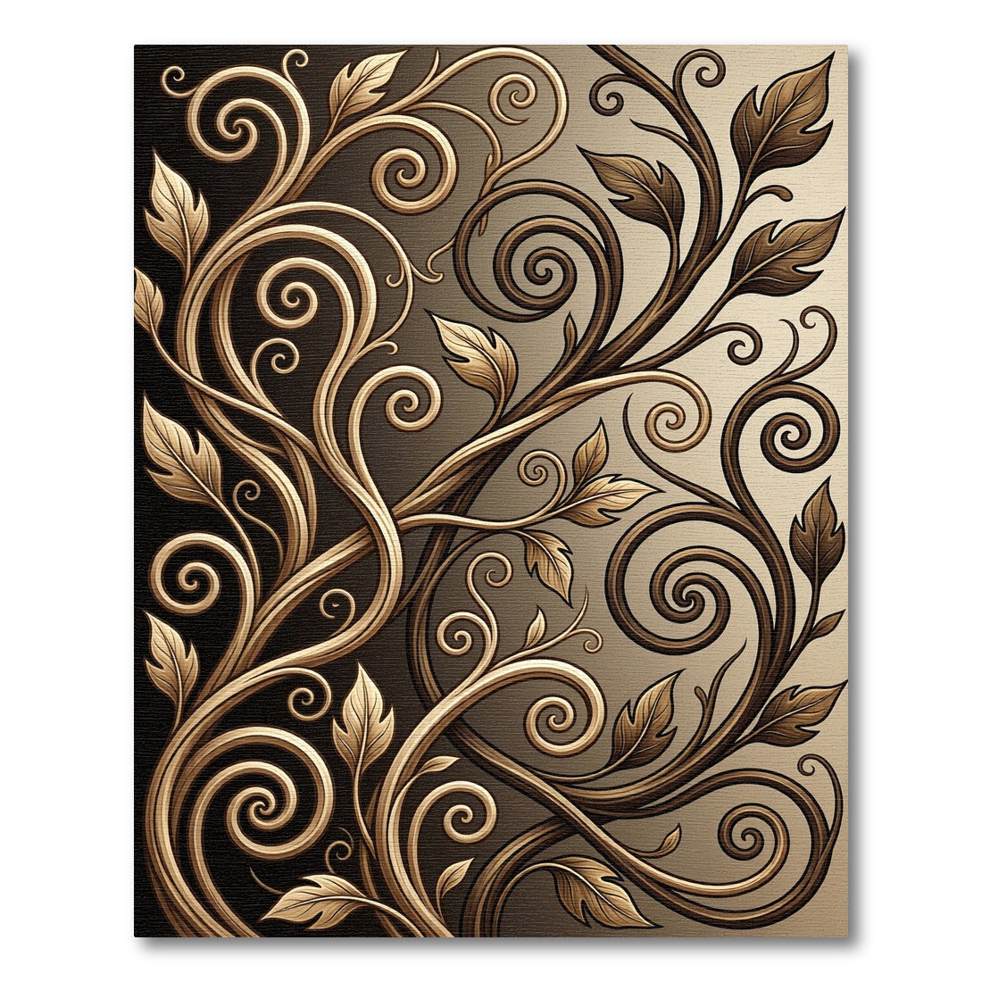 Golden Leaf Scroll Nouveau Rug