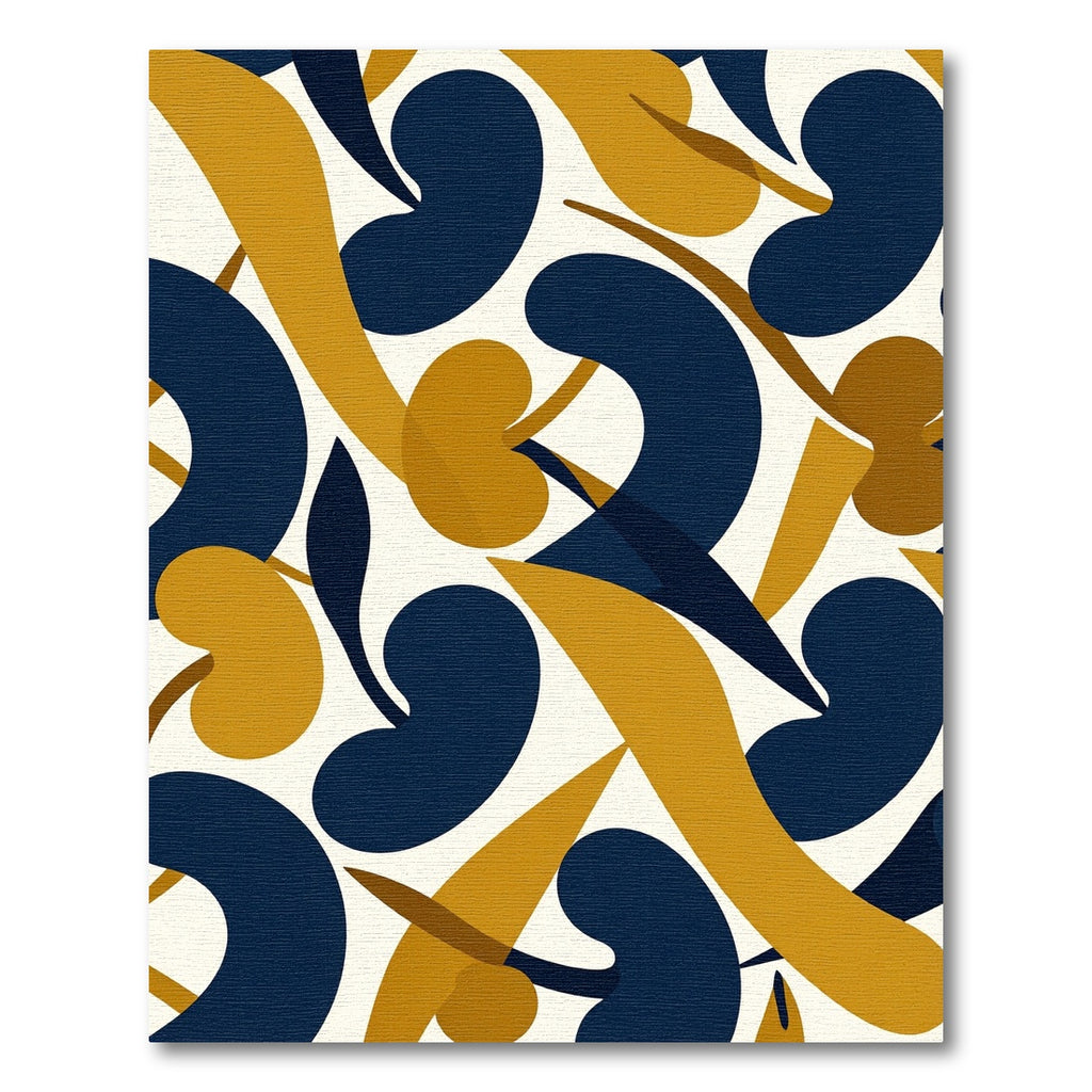 Modern Navy and Mustard Abstract Leaf Rug