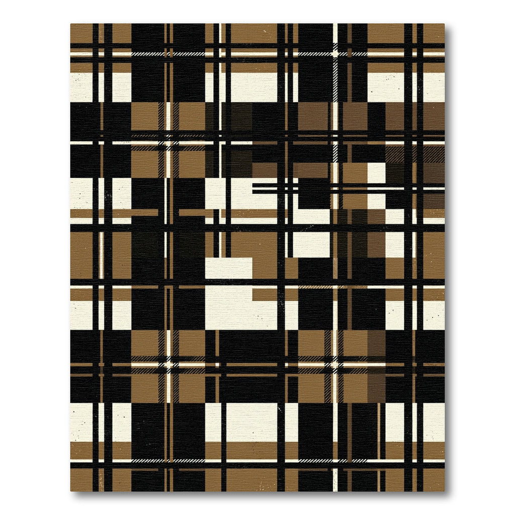 Minimalist Black and Tan Plaid Grid Rug