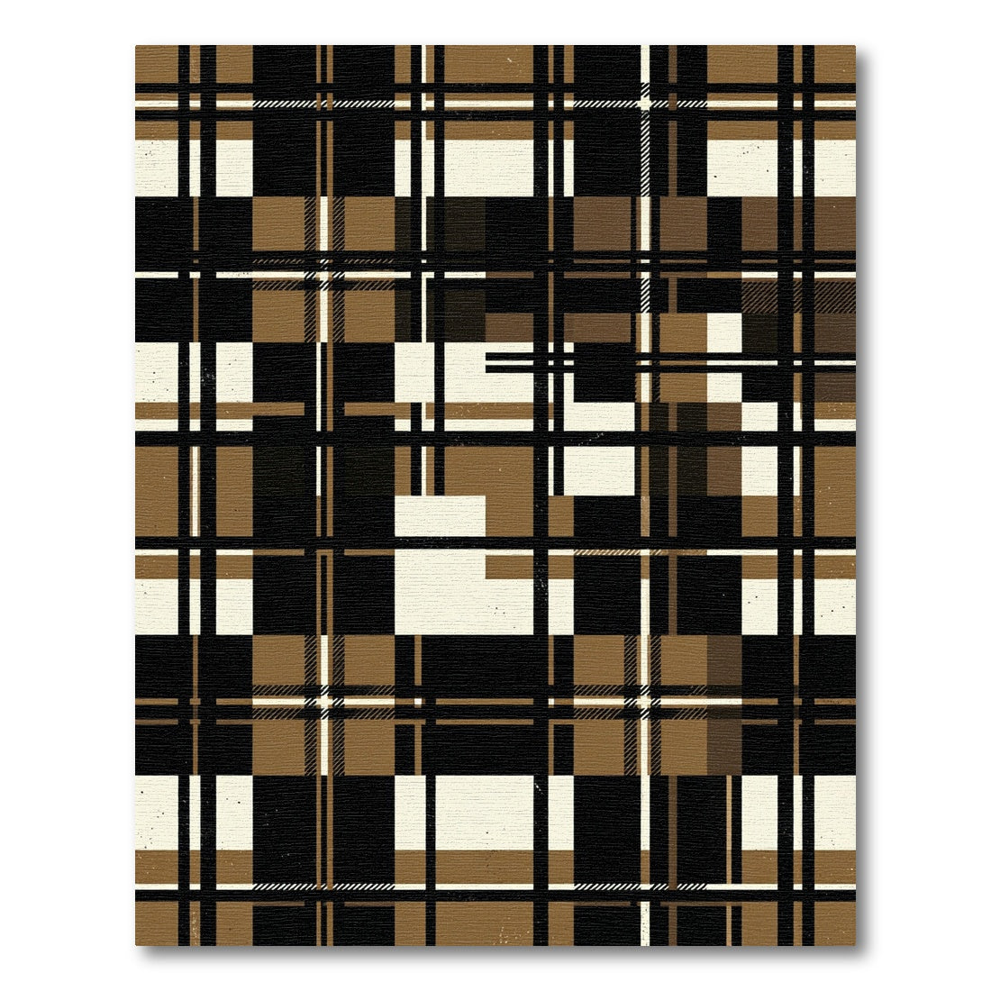 Minimalist Black and Tan Plaid Grid Rug