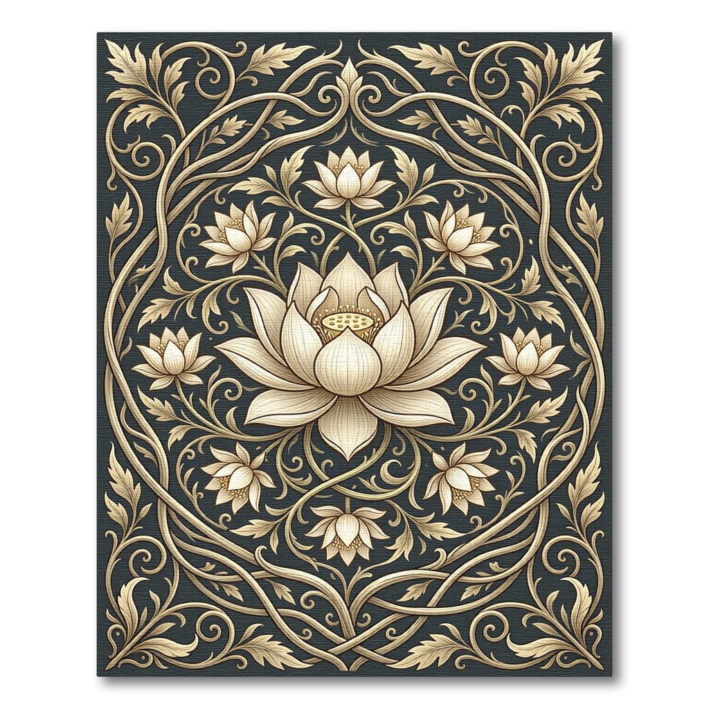 Golden Lotus Floral Scrollwork Rug