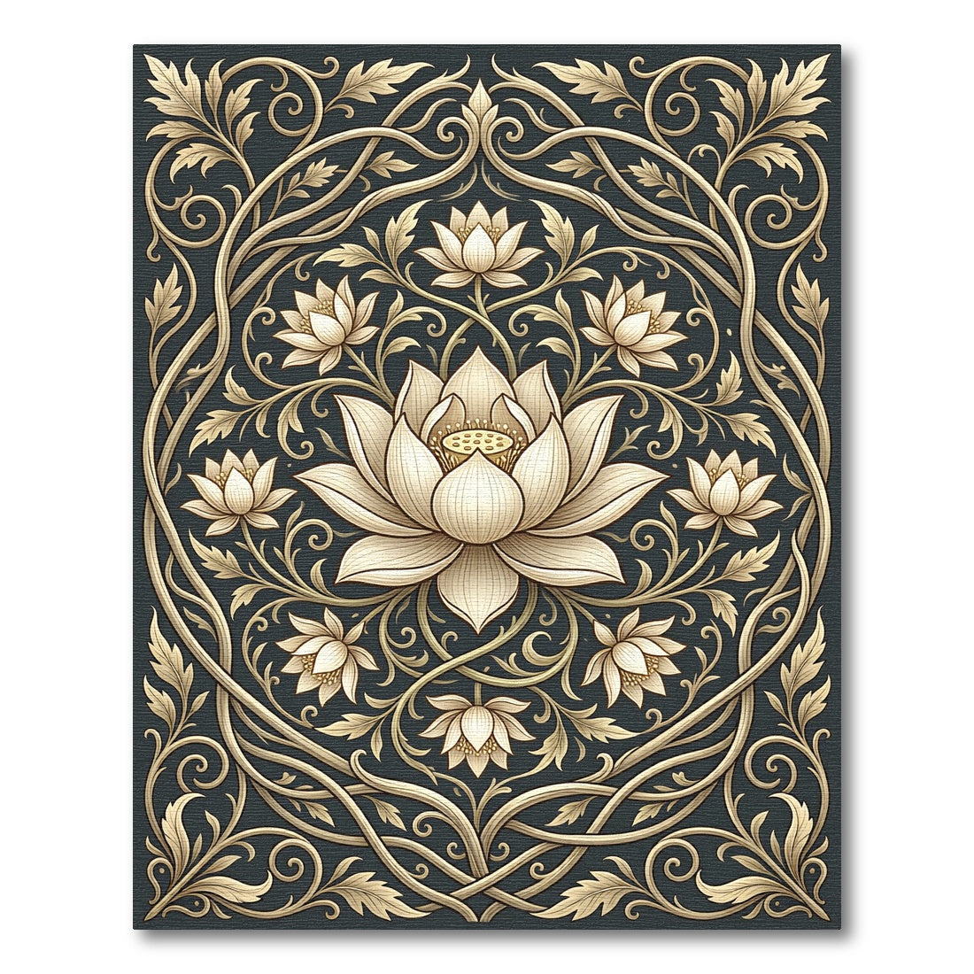 Golden Lotus Floral Scrollwork Rug