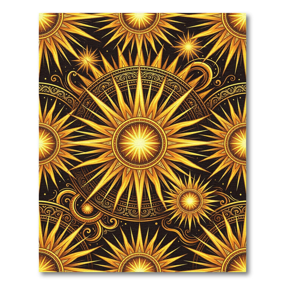 Celestial Gold Sunburst Starry Night Rug