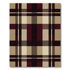 Classic Burgundy Tan Plaid Squares Rug