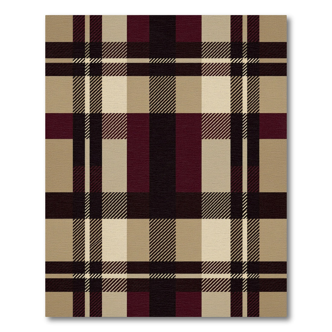 Classic Burgundy Tan Plaid Squares Rug